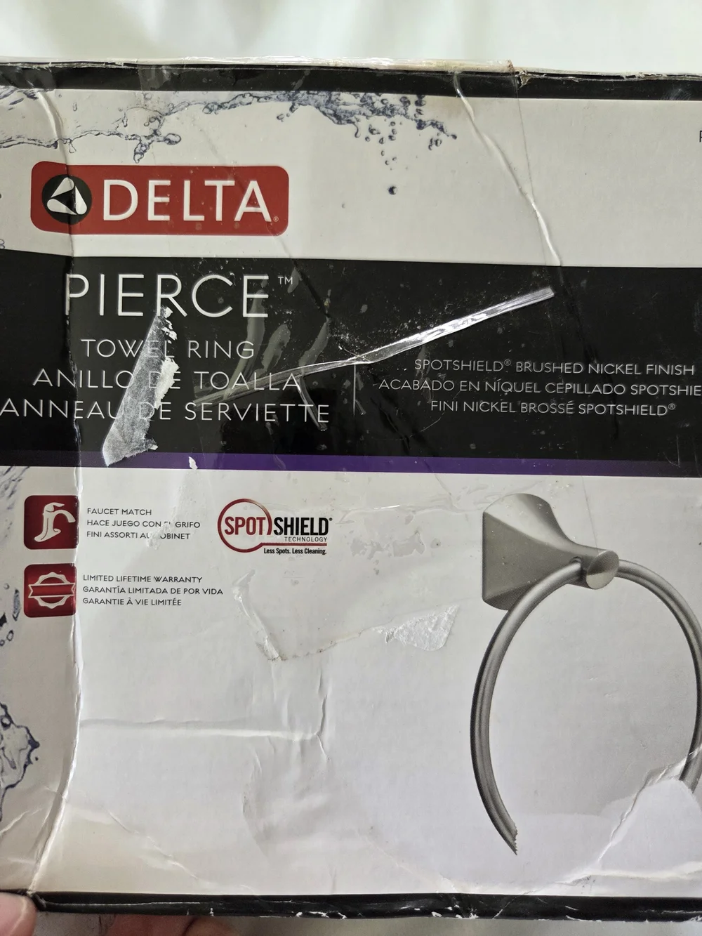 Delta Pierce Brushed Nickel Towel Ring PRC46-BN with Spotshield